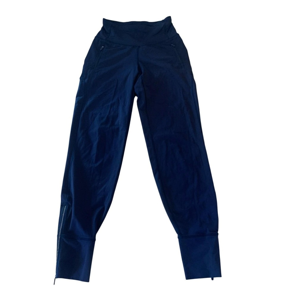 Lululemon Active Joggers Women Size 2 Navy Blue Ankle Zip Pockets Athleisure